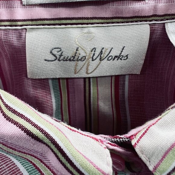 Studio Works Womens Top Extra Large‎ Pink Striped Long Sleeve Shirt No Iron - Picture 3 of 9